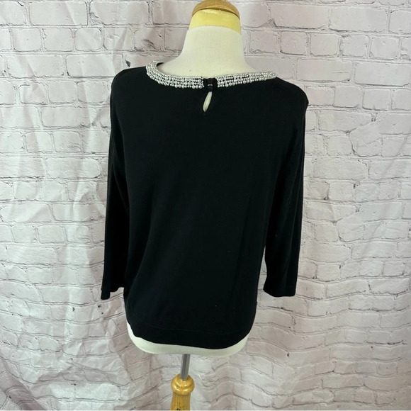 talbots petites beaded pearls crew neck sweater large holiday glam - Picture 3 of 8